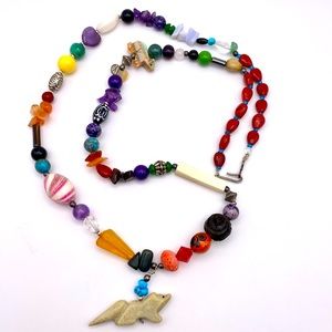 Colorful Multi Gemstone Carved Fetish Necklace